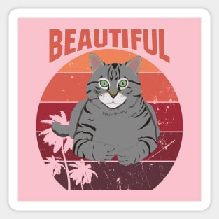 beautiful cat sitting at retro sunset Sticker